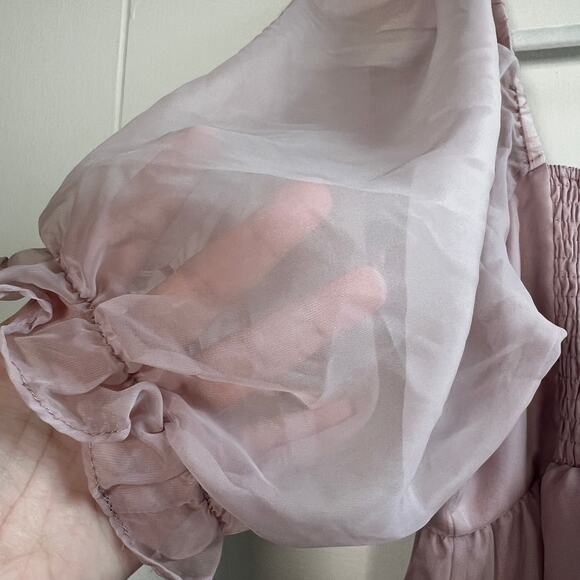 Things Between Dusty Rose Size Medium Mini Peasant Dress Puff Sleeves - Picture 9 of 9